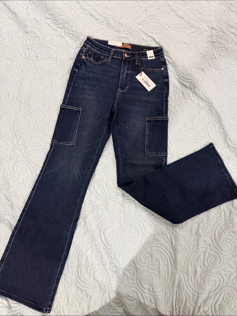 Judy Blue Dark Blue Flare Cargo Jeans